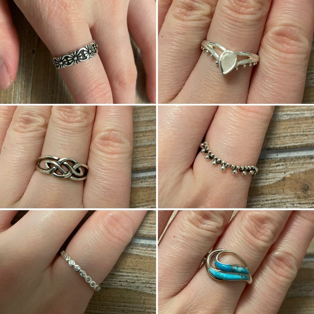 Sterling Silver 6 rings Set size 6